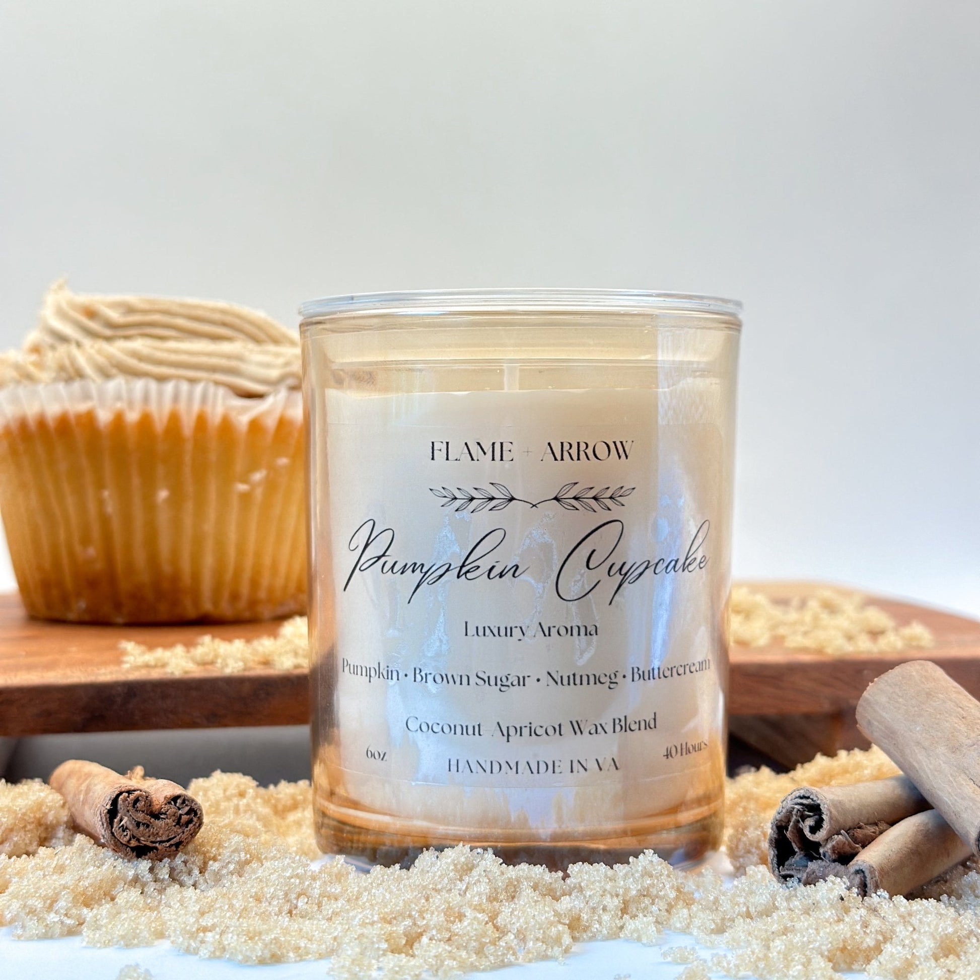 Pumpkin Cupcake coconut apricot wax candle in champagne glass jar, clean-burning, and toxin-free.