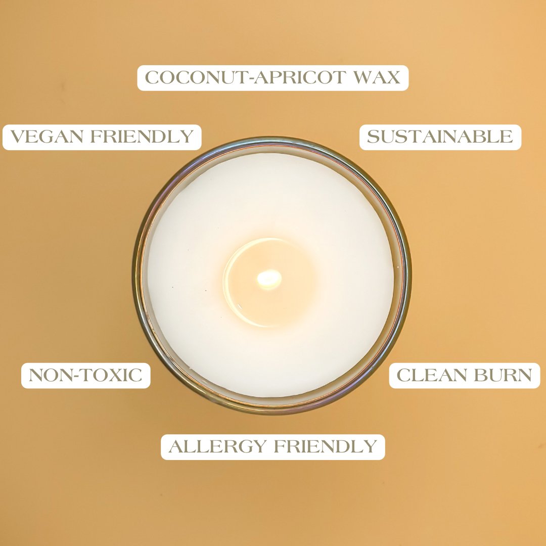 An infographic featuring the key features and benefits of coconut apricot wax.