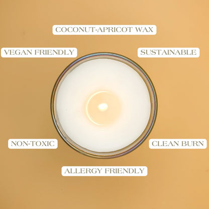 An infographic featuring the key features and benefits of coconut apricot wax.