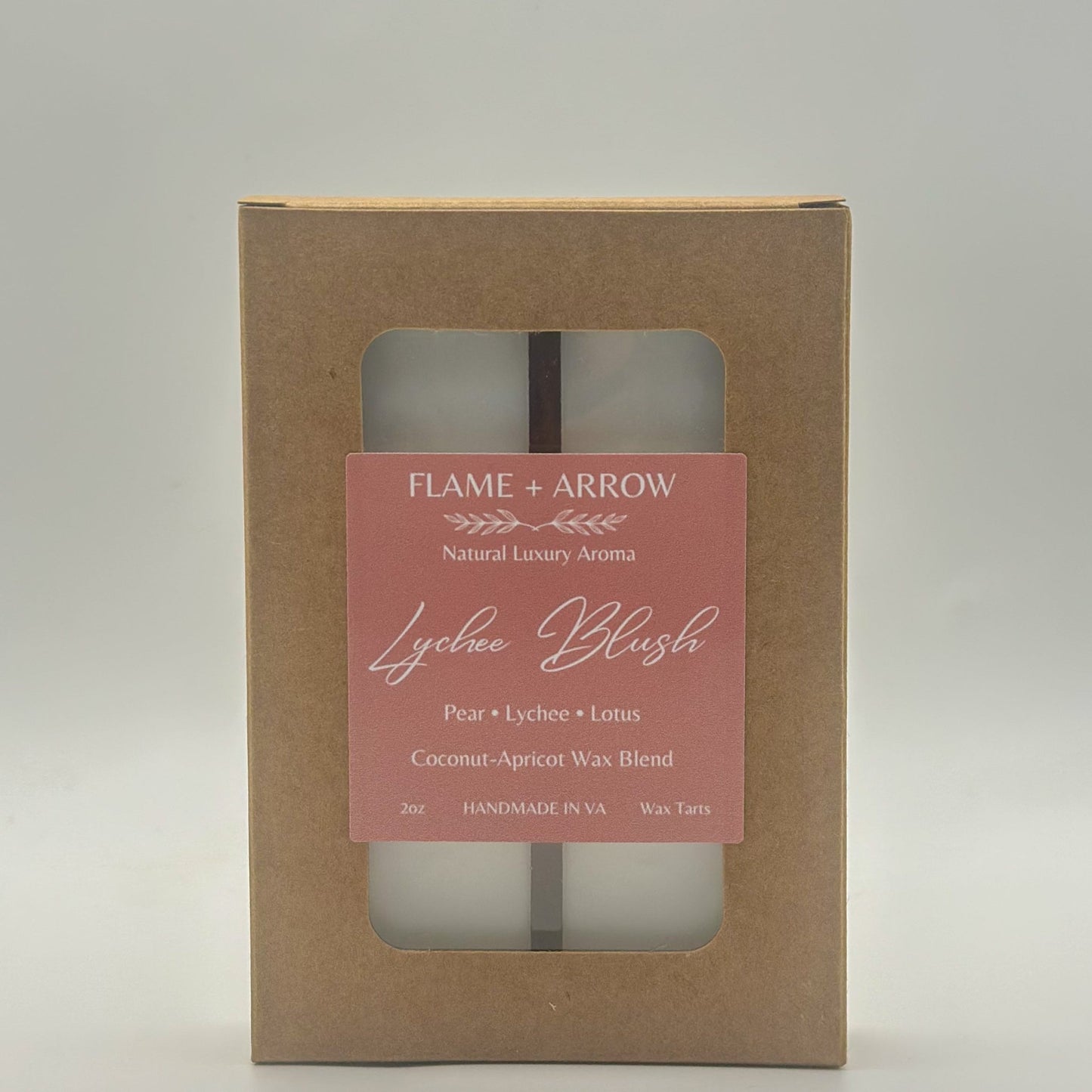 A box of Lychee Blush wax melts made with coconut apricot wax