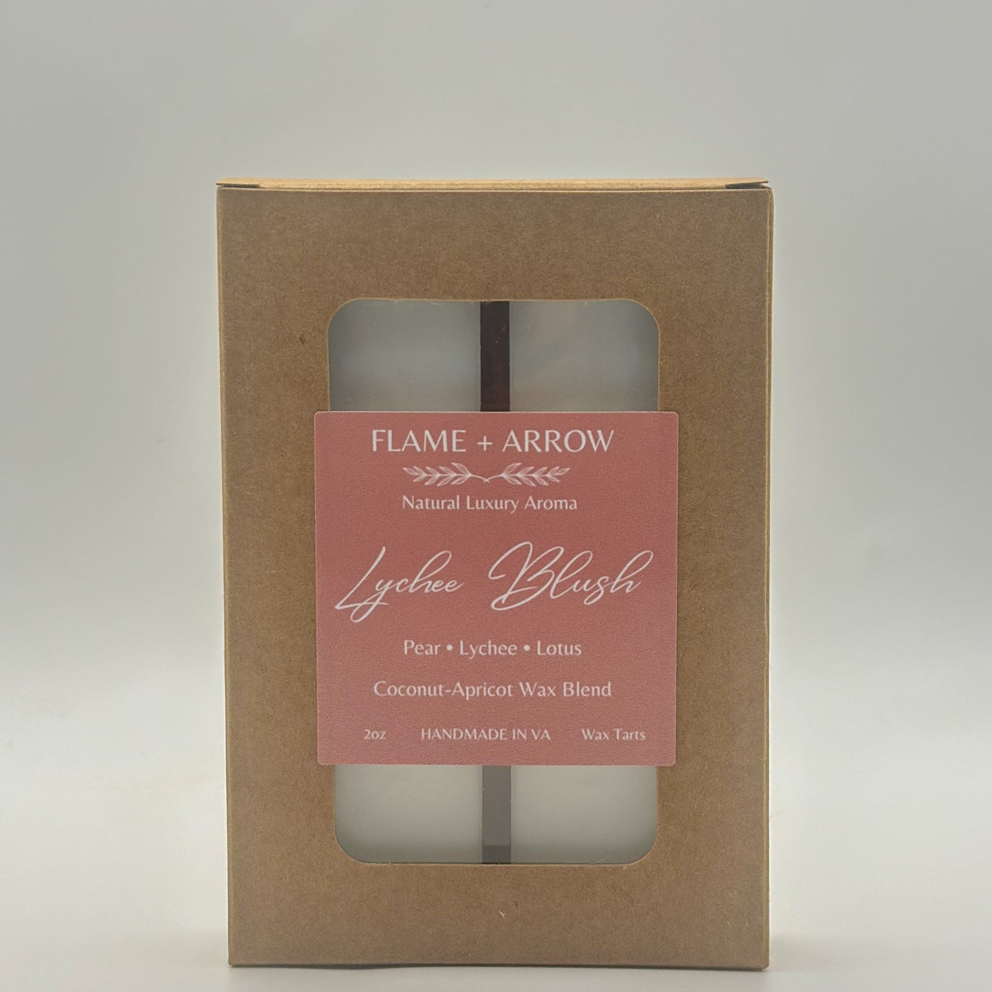 A box of Lychee Blush wax melts made with coconut apricot wax